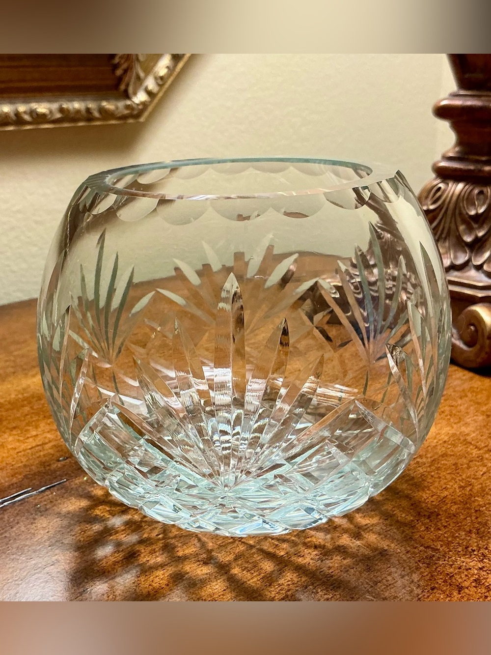 Vintage 4.25’ Cut Crystal Rose Bowl Vase, Starburst Pattern, Heavy Lead Crystal